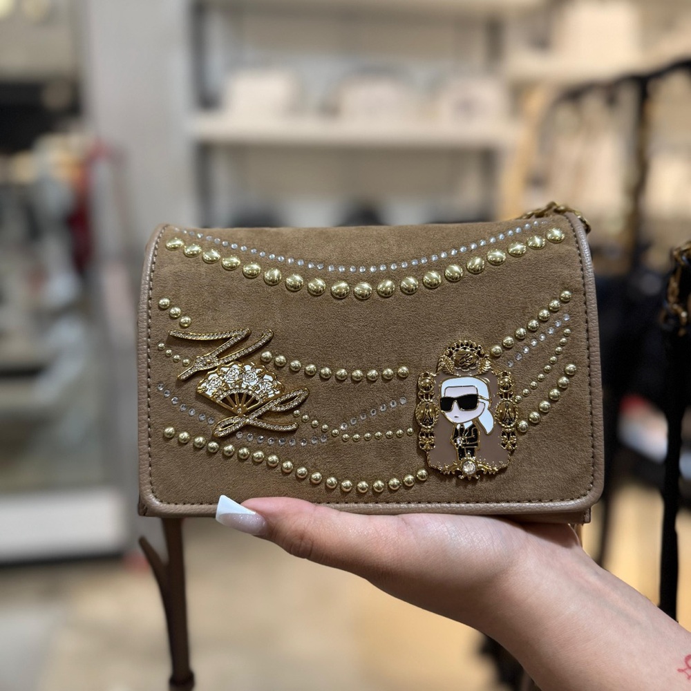 Karl Lagerfeld Tan Crossbody Bag with Gold Accents
